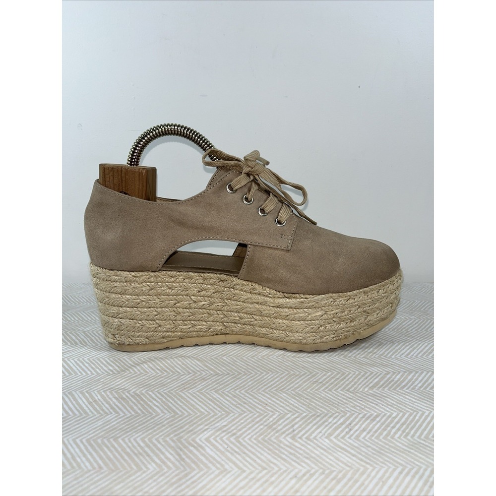 Bakers Women 8 vitally platform wedge lace-up cutout sneaker tan Preppy Y2K Chic - Picture 6 of 16